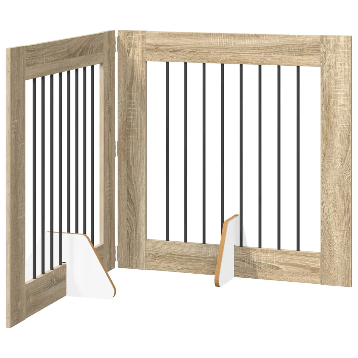 Foldable Dog Gate with Stands 2pcs Brown Rectangular Pet Fence Indoor Portable
