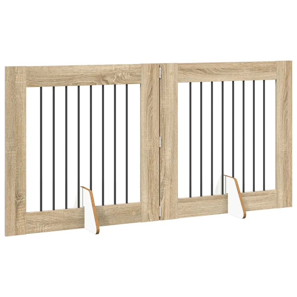 Foldable Dog Gate with Stands 2pcs Brown Rectangular Pet Fence Indoor Portable