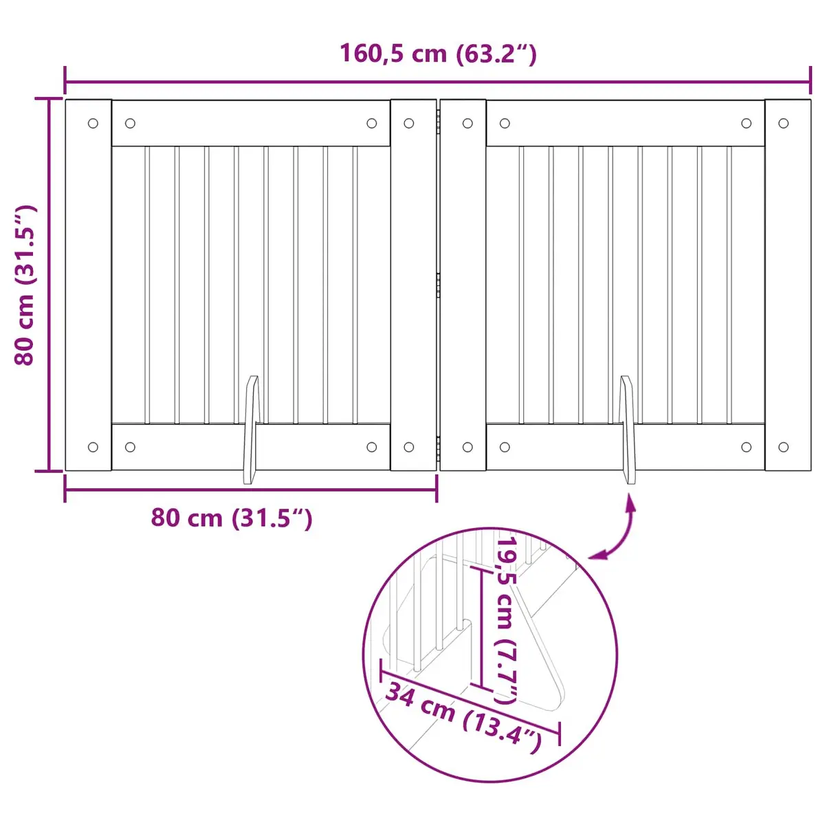 Foldable Dog Gate with Stands 2pcs Brown Rectangular Pet Fence Indoor Portable