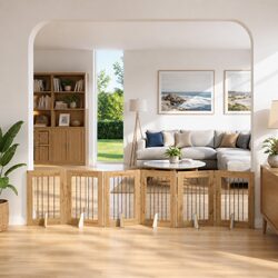 Foldable Dog Gate with Stands 6 pcs Pet Barrier 362 cm Indoor Puppy Fence Oak