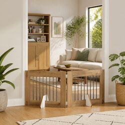 Foldable Dog Gate with Stands 2 pcs Brown 160.5 cm Indoor Pet Fence Portable