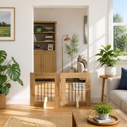 Foldable Dog Gate with Stands 120.5cm Brown Pet Fence Indoor Portable