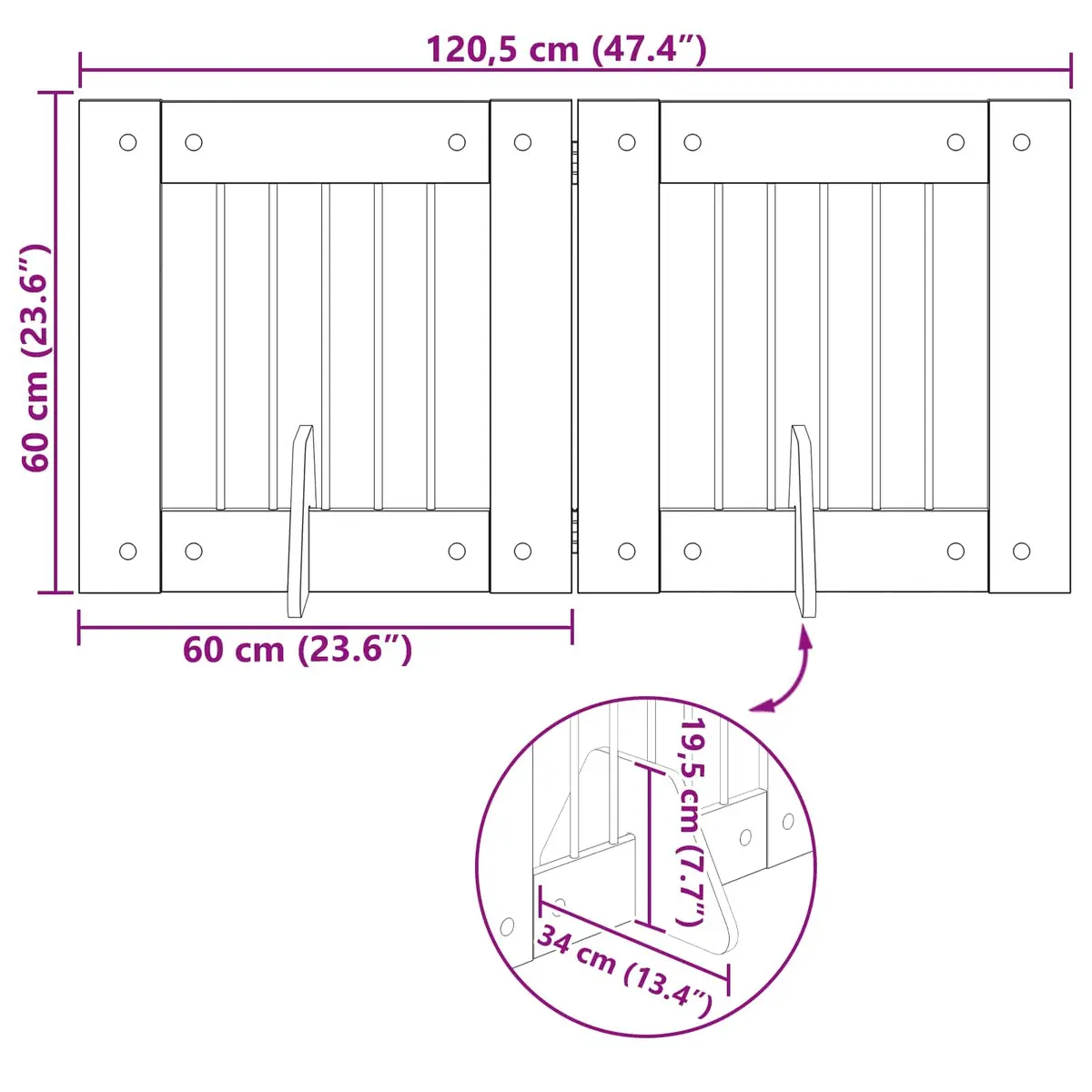 Foldable Dog Gate with Stands 120.5cm Brown Metal Pet Fence Indoor Portable