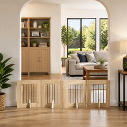 Foldable Dog Gate with Stands 241 cm Sonoma Oak Freestanding Pet Barrier Indoor