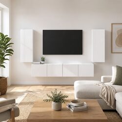 TV Wall Cabinet 2 Pieces White Modern Wall Mount Storage Unit Living Room