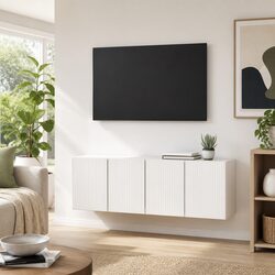 White TV Wall Cabinet 2 pcs Floating Wall Mounted Storage Unit Engineered Wood