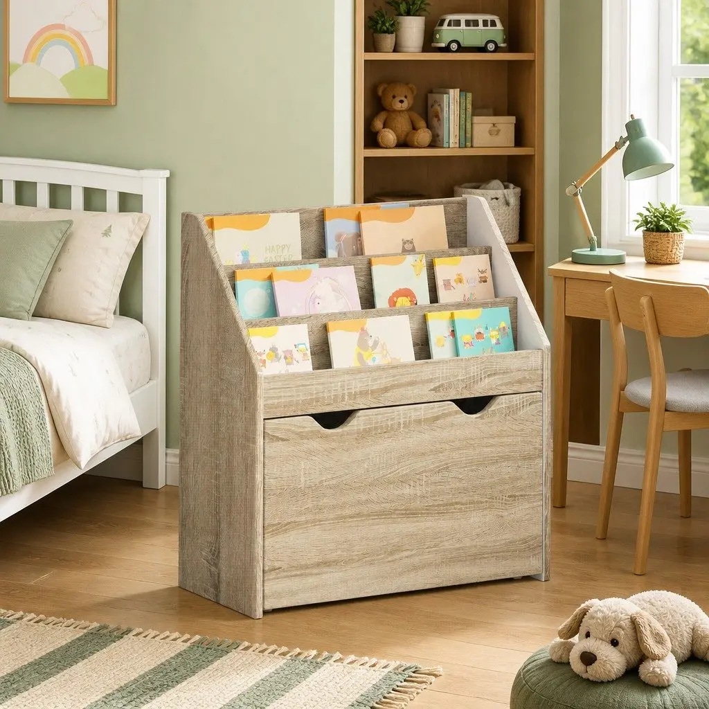 Kids Bookshelf Free Standing Storage Cabinet Engineered Wood Brown Sonoma Oak