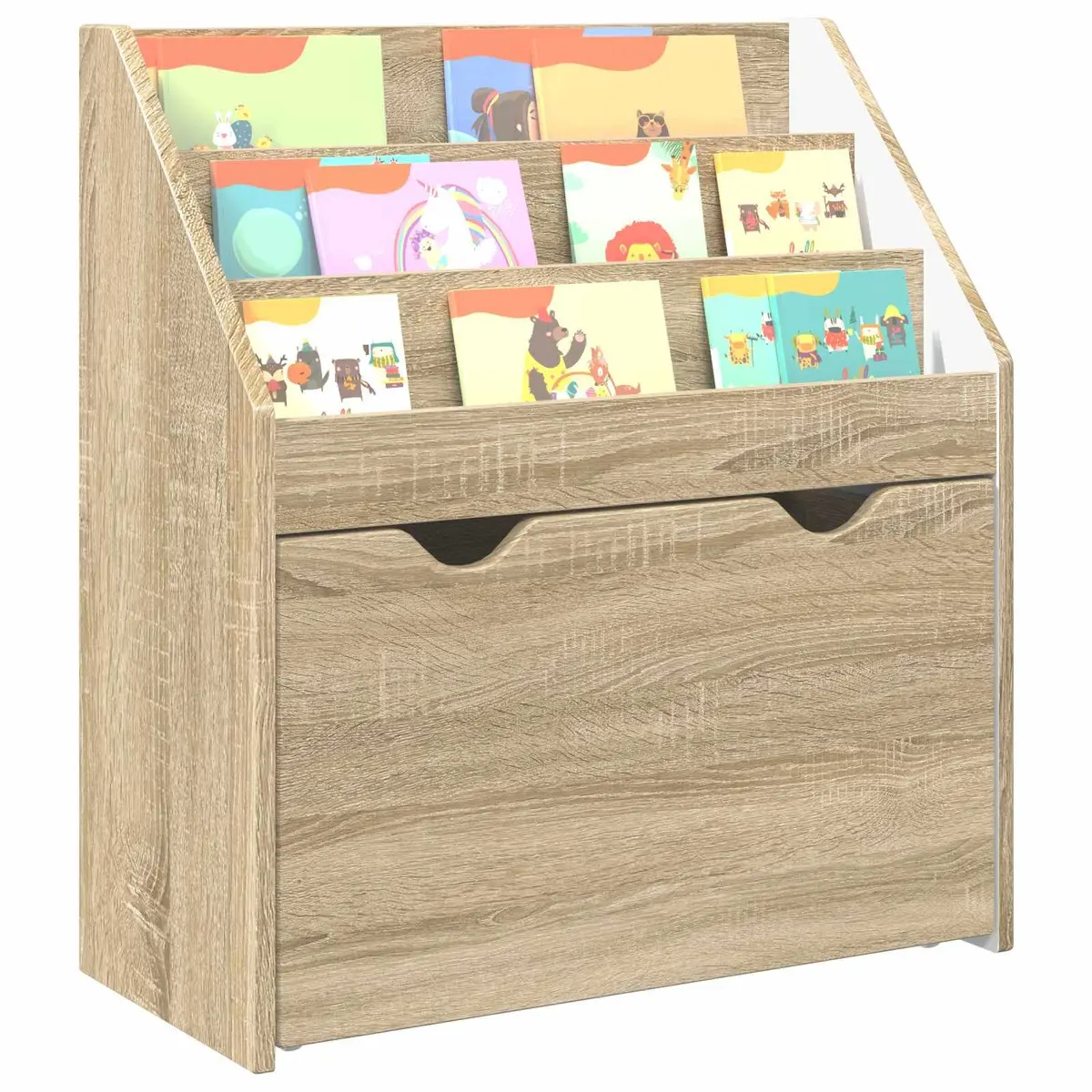 Kids Bookshelf Free Standing Storage Cabinet Engineered Wood Brown Sonoma Oak