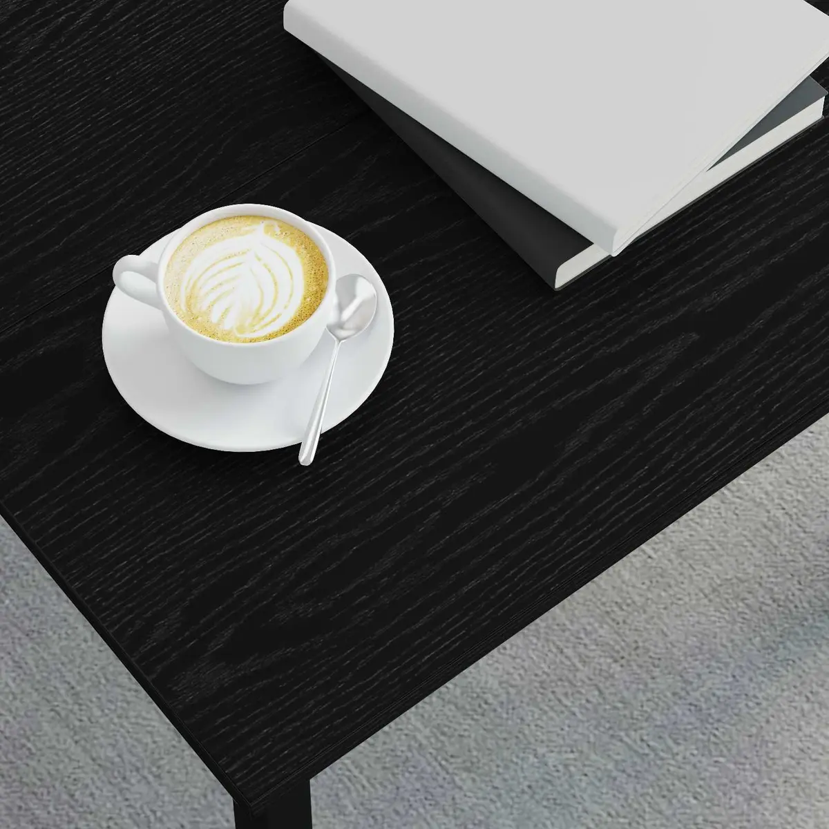 Coffee Table Modern Rectangular Black Engineered Wood with Metal Legs