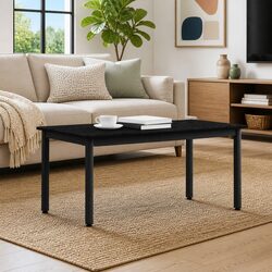 Coffee Table Black Rectangular Modern Living Room Accent Table Engineered Wood