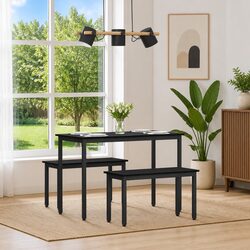 Dining Bench Black Engineered Wood Modern Rectangular Living Room Seating