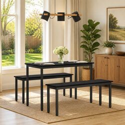 Dining Bench Black Engineered Wood Rectangle Modern Seating Living Room