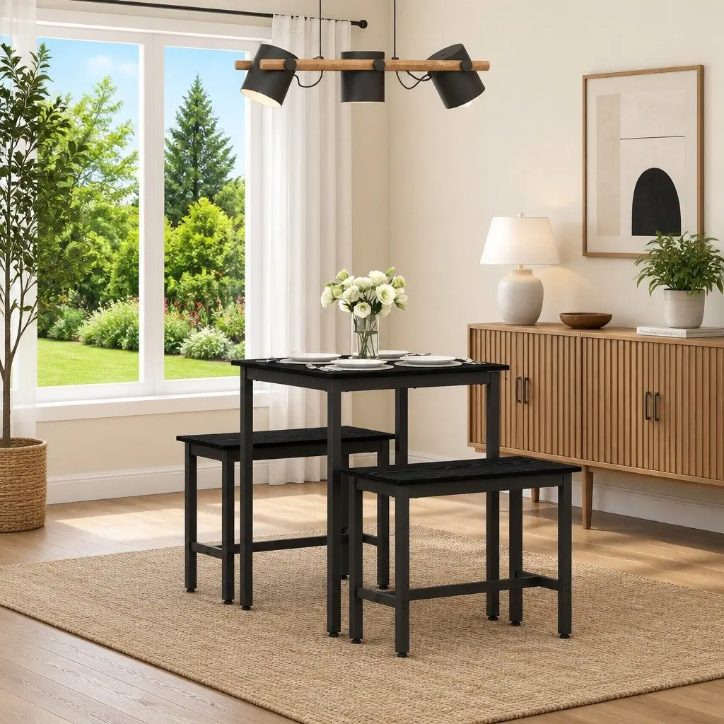 Dining Table Engineered Wood Surface Black Metal Frame 60x60x75 cm
