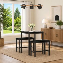 Dining Table 60x60x75 cm Black Metal Frame Engineered Wood Kitchen Furniture