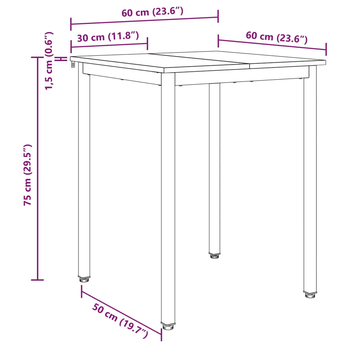 Dining Table Engineered Wood Surface Black Metal Frame 60x60x75 cm