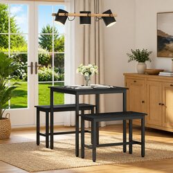 Dining Table 70x70x75cm Black Metal Frame Engineered Wood Kitchen Furniture