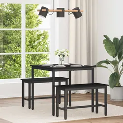 Dining Table 80x80x75cm Black Metal Frame Engineered Wood Kitchen Furniture