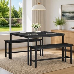 Dining Table 110x110x75cm Black Metal Frame Engineered Wood Kitchen Furniture