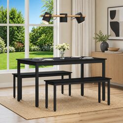Dining Table 140x80x75cm Rectangular Kitchen Modern Black Metal Frame