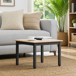 Coffee Table Modern Design Solid Pine Wood Top Metal Legs Living Room Furniture