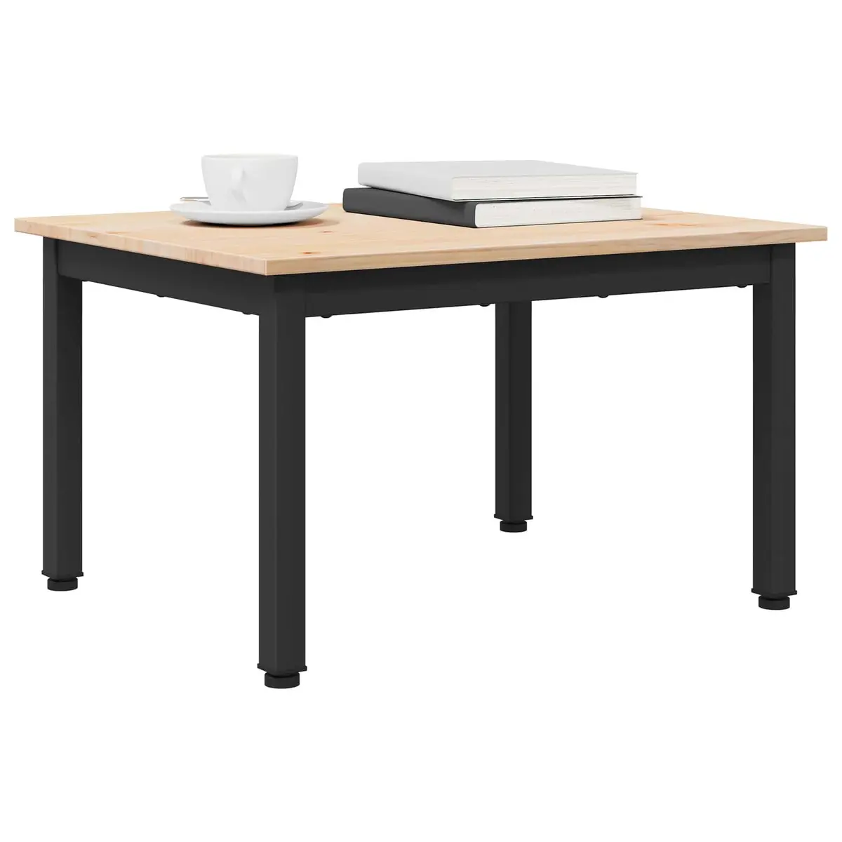 Coffee Table Solid Pine Wood Top Square Metal Legs Modern Brown