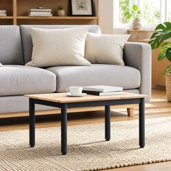 Coffee Table Modern Solid Pine Wood Metal Legs Accent Living Room Furniture