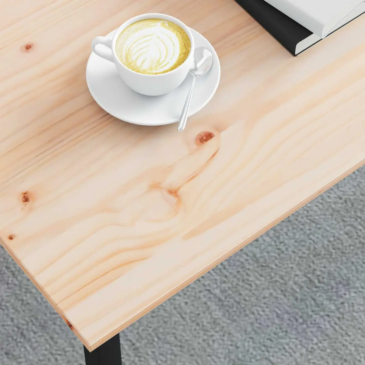 Coffee Table Modern Design Solid Pine Wood Top Square Metal Legs Living Room