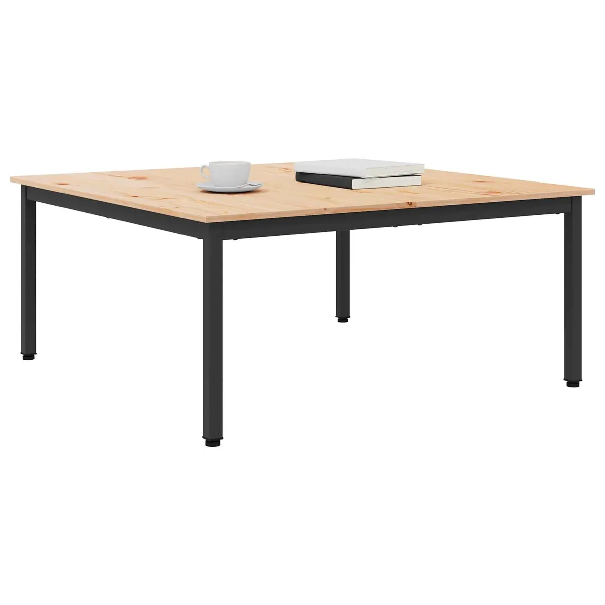 Coffee Table Modern Design Solid Pine Wood Top Square Metal Legs Brown