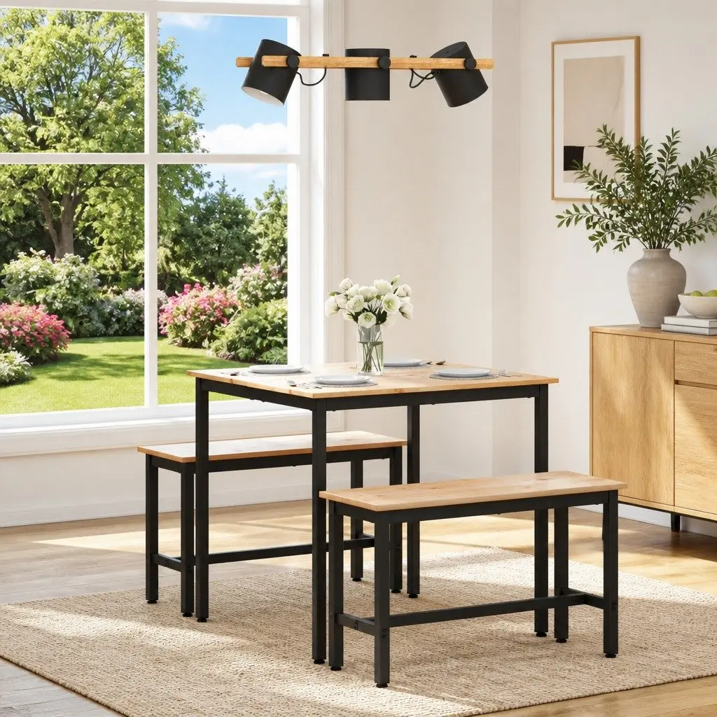 Dining Table Square 80x80x75cm Natural Wood Kitchen Furniture Modern Design