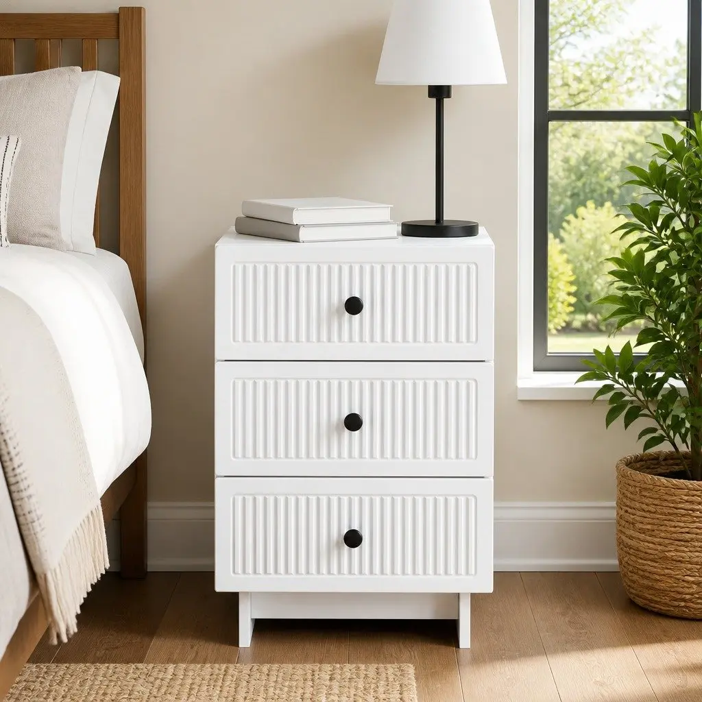 Bedside Cabinet Engineered Wood White 43x41x66.5cm Bedroom Storage Drawers