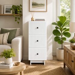 Drawer Cabinet White Storage Furniture Engineered Wood 33 x 34.5 x 90 cm