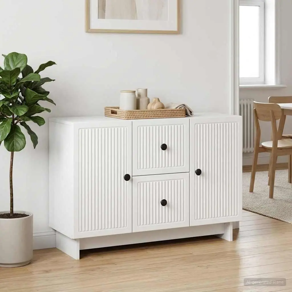 Sideboard Modern Storage Cabinet with Drawers and Swing Doors 89x34.5x60cm White Engineered Wood