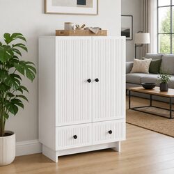 White Sideboard Storage Cabinet with Drawers Doors Engineered Wood Furniture