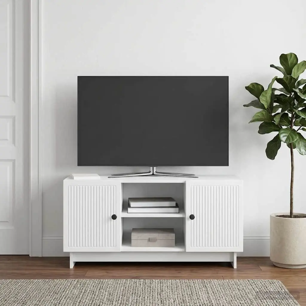 TV Cabinet Engineered Wood 102 x 34.5 x 50 cm White Storage Unit Living Room