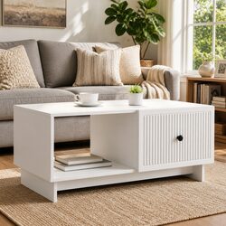 Coffee Table White Rectangular Living Room Storage Accent Furniture 90 x 50 x