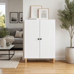White Sideboard Modern Storage Cabinet Engineered Wood Buffet Living Dining Room
