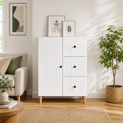 White Sideboard Storage Cabinet 66 x 34.5 x 90 cm Lounge Dining Room Furniture