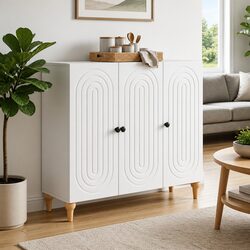 Modern Sideboard Cabinet White Storage Buffet Engineered Wood 89x34.5x80cm