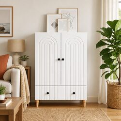 White Sideboard Modern Storage Cabinet Engineered Wood Living Room Furniture