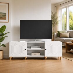 TV Cabinet White Modern Storage Unit Living Room Furniture Engineered Wood