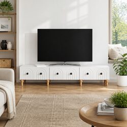 TV Cabinet with Drawer White Modern Living Room Storage Unit Engineered Wood