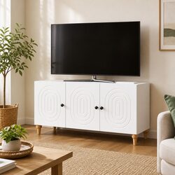 TV Cabinet White Modern Storage Unit 99 x 34.5 x 50 cm Living Room Furniture