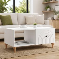 Coffee Table White 90 x 50 x 40 cm Living Room Accent Table Storage Shelves