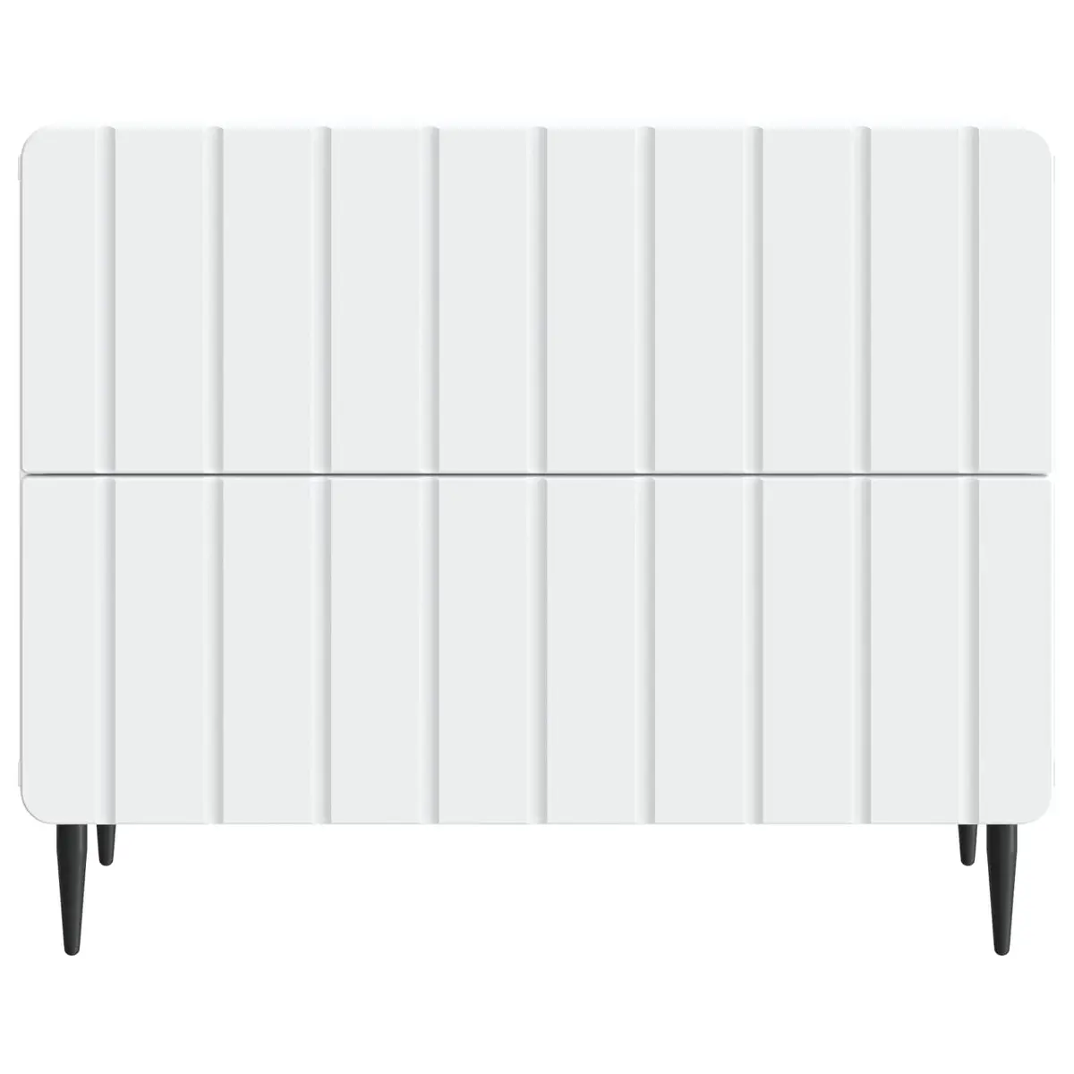 Bedside Table Modern Storage Cabinet White Engineered Wood with Striped Pattern and Iron Legs
