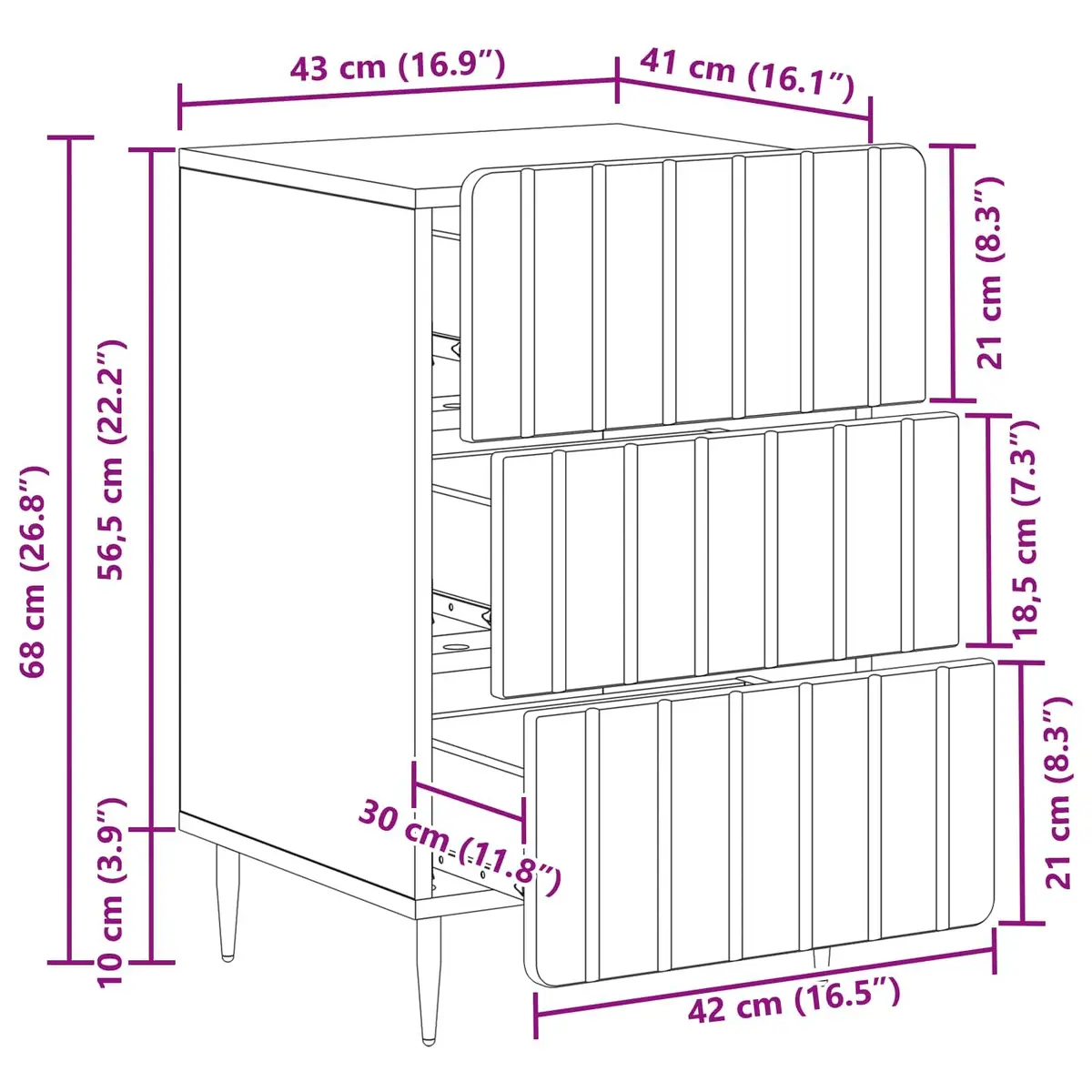 Bedside Cabinet Engineered Wood Roll-out Drawers 43 x 41 x 68 cm White
