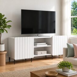 TV Cabinet White Modern Entertainment Unit Storage 150 x 31 x 52 cm Engineered