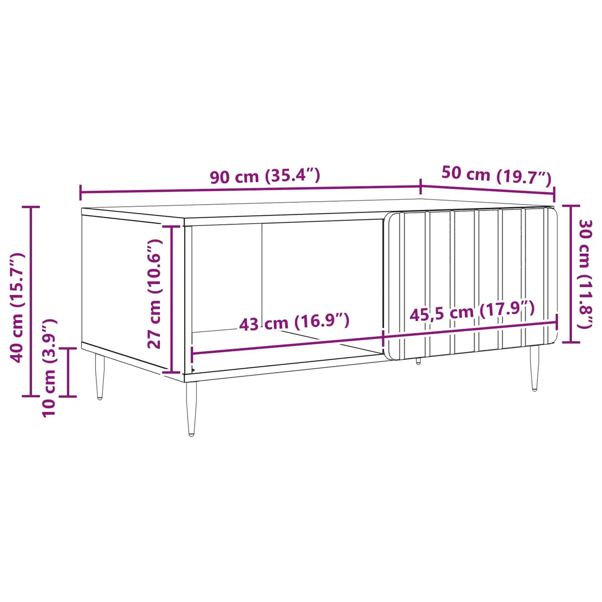 Coffee Table Modern Rectangular White Living Room Furniture with Storage Space