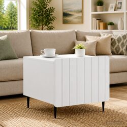 Coffee Table with Drawer White Engineered Wood Modern Dual-Level Living Room