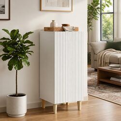 Modern White Sideboard Storage Cabinet with Tapered Legs Board Shelves Indoor