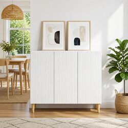 White Sideboard Storage Cabinet 89 x 34.5 x 80 cm Engineered Wood Board Shelves